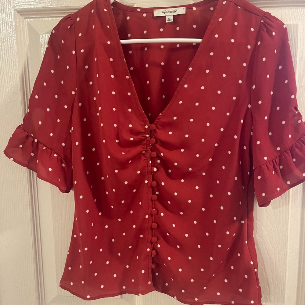 Madewell red blouse with white dots size : 00